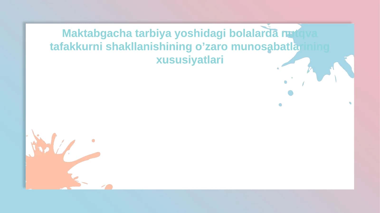 Maktabgachatarbiya yoshidagi bolalarda nutqvatafakkurnishakllanishiningo’zaromunosabatlariningxususiyatlari 1
