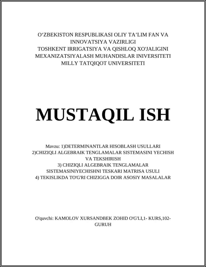 DETERMINANTLAR HISOBLASH USULLARI 1