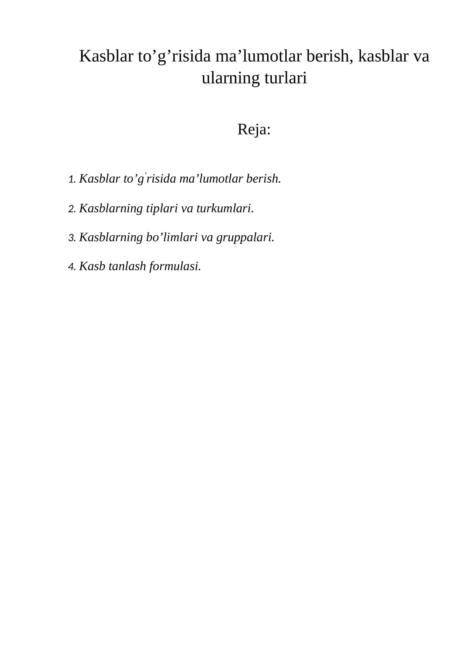 Kasblar to’g’risida ma’lumotlar berish 1