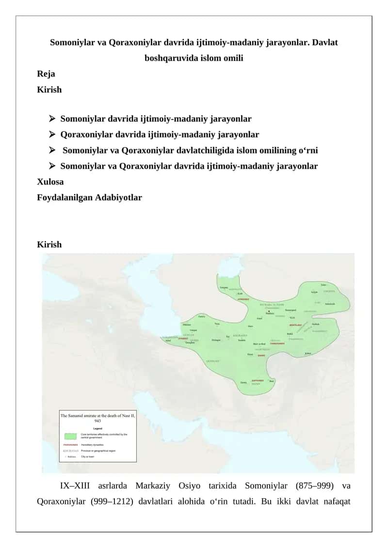 Somoniylar va Qoraxoniylar davrida ijtimoiy-madaniy jarayonlar 1