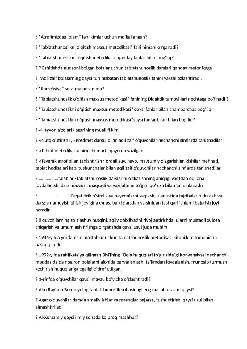 Tabiatshunoslikni o'qitish maxsus metodikasi 1