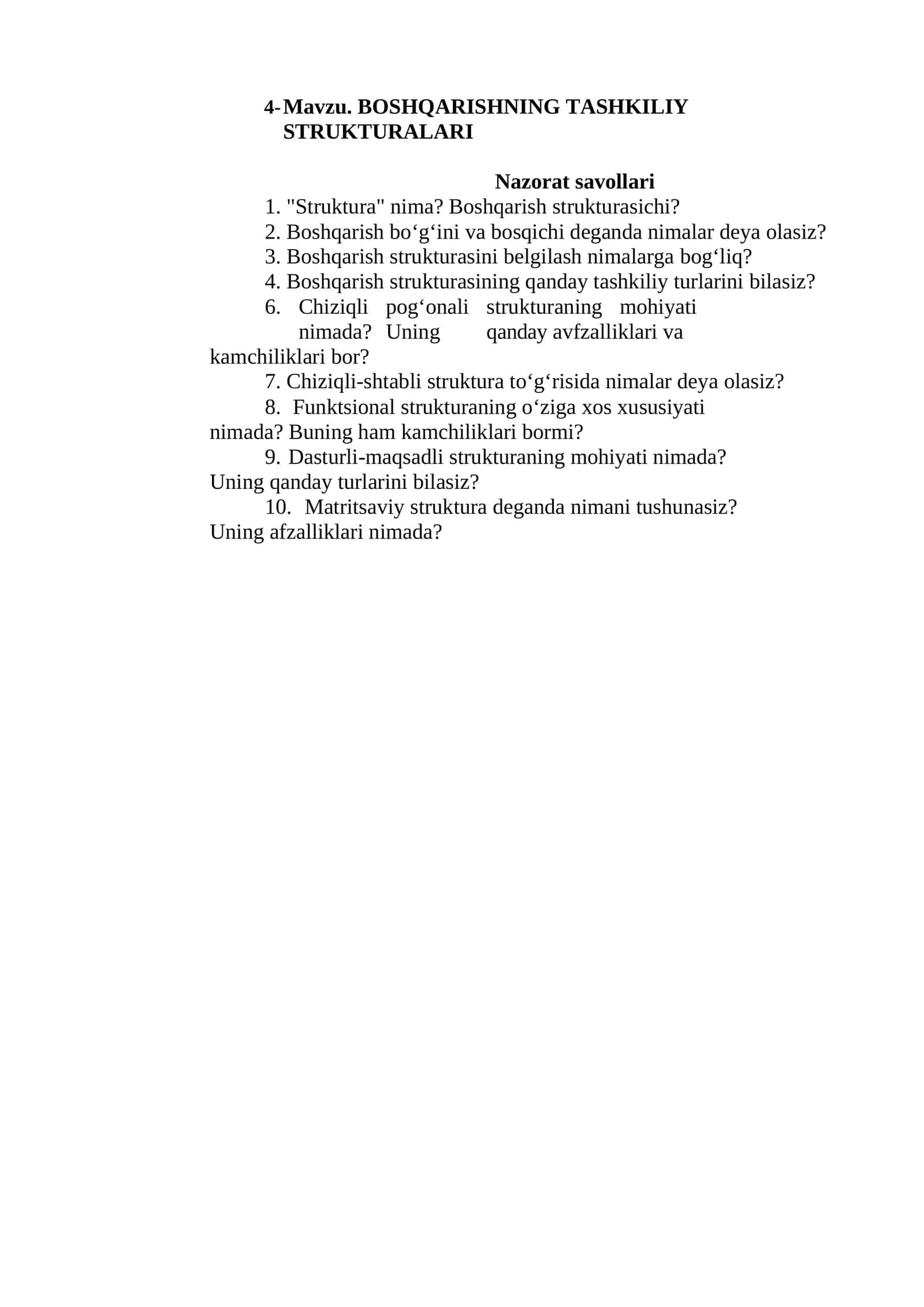 BOSHQARISHNING TASHKILIY STRUKTURALARI 1