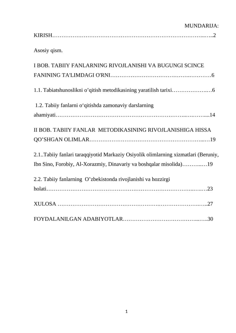 Tabiatshunoslik fanining rivojlanishi 1