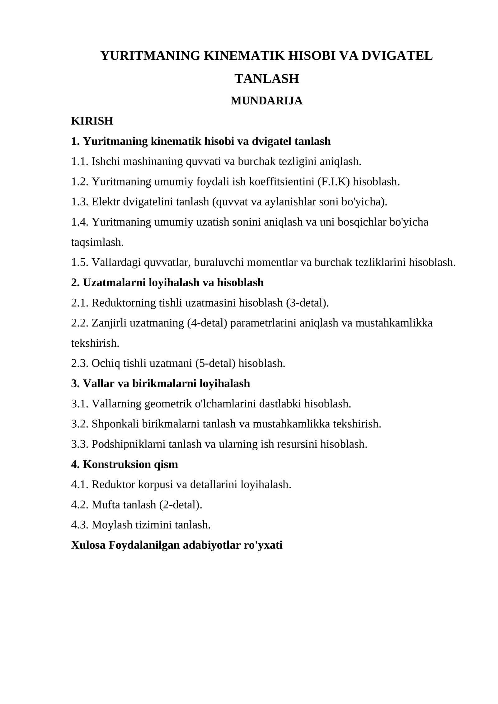 YURITMANING KINEMATIK HISOBI VA DVIGATEL TANLASH 1