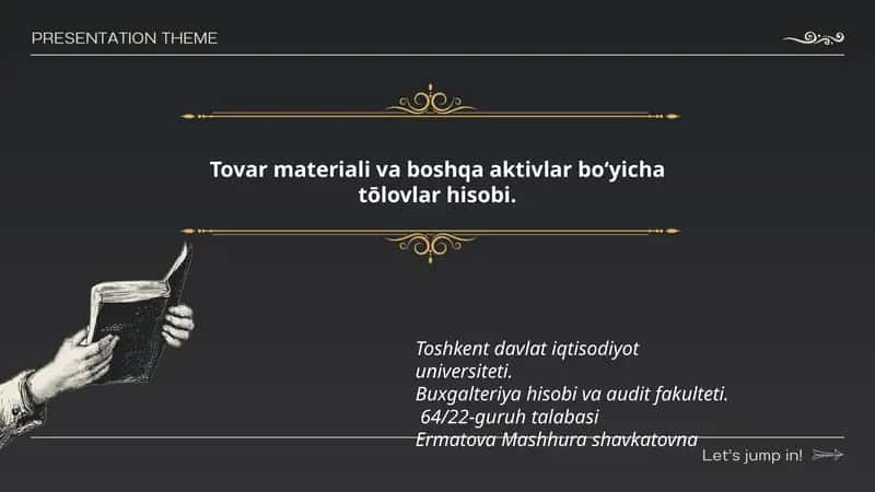 Tovar materiali va boshqa aktivlar boʻyicha tōlovlar hisobi 1