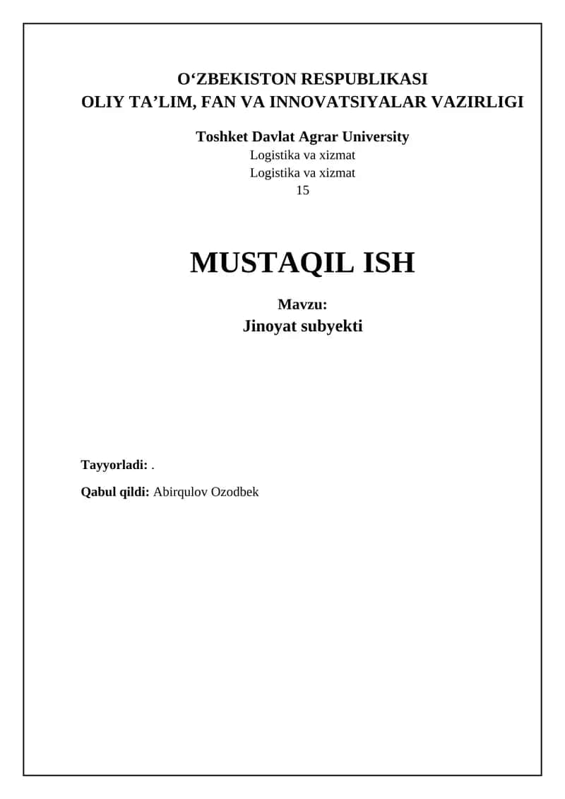 Jinoyat sub'ektining tushunchasi va turlari 1