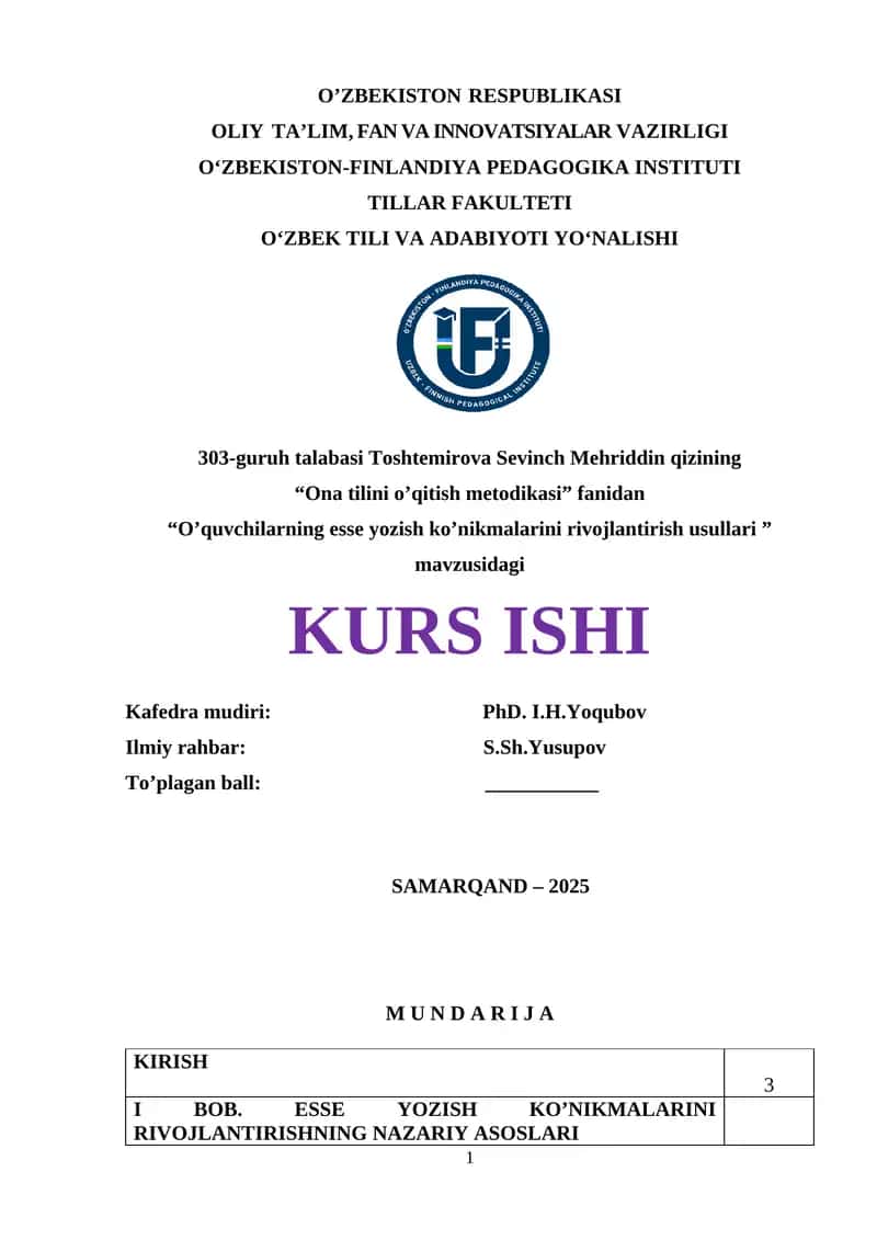 "Esse yozish ko’nikmalarini rivojlantirish usullari" 1