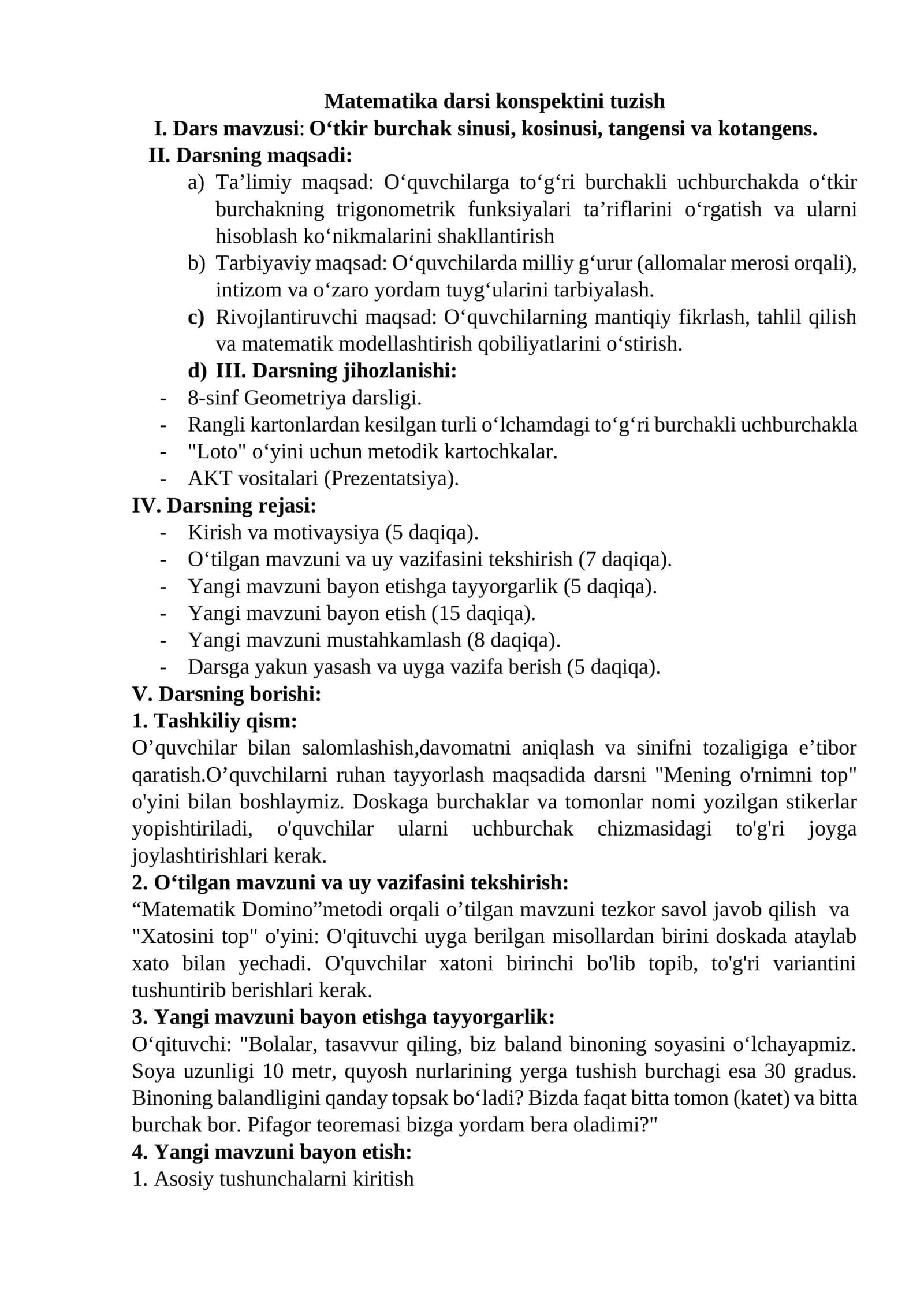 O‘tkir burchak sinusi, kosinusi, tangensi va kotangens 1