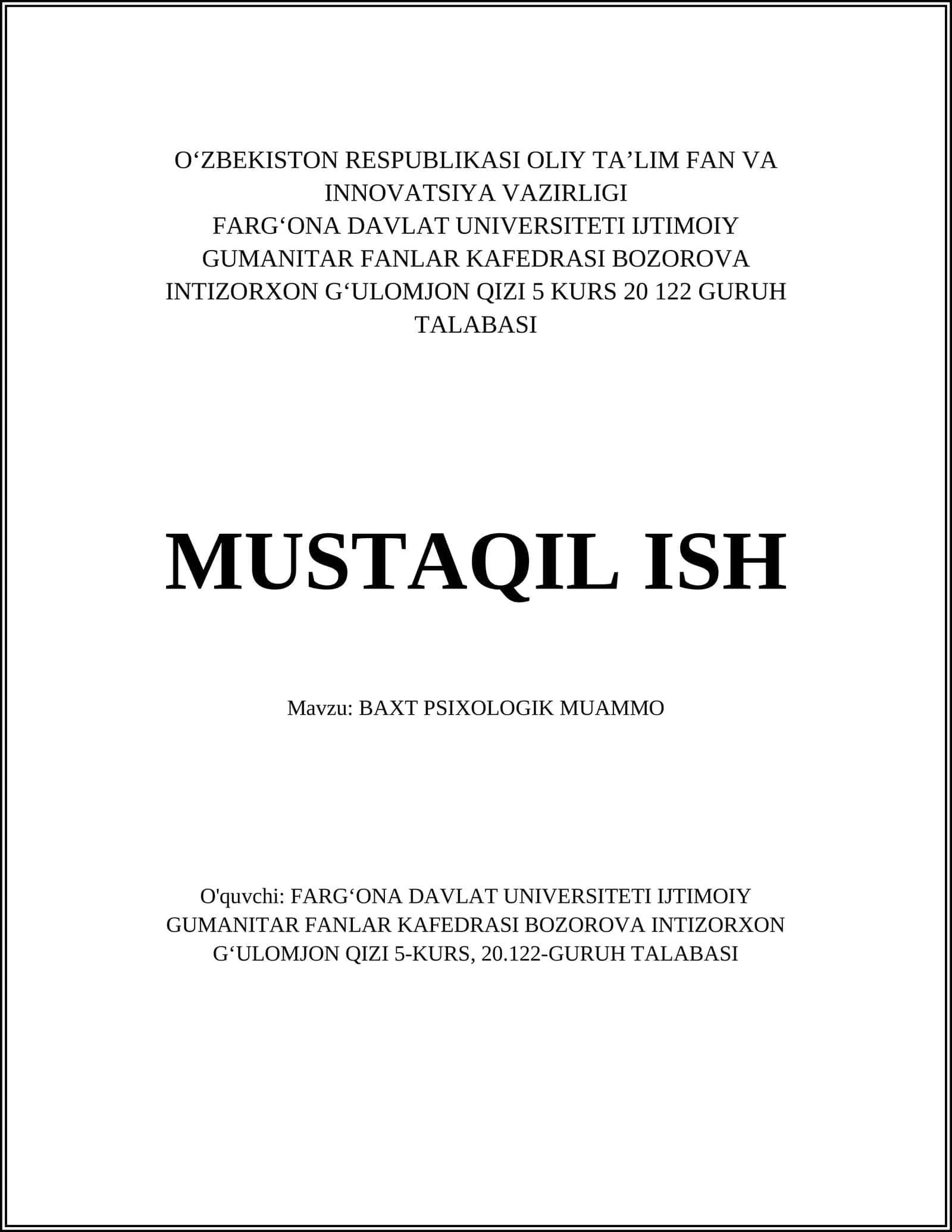 BAXT PSIXOLOGIK MUAMMO 1
