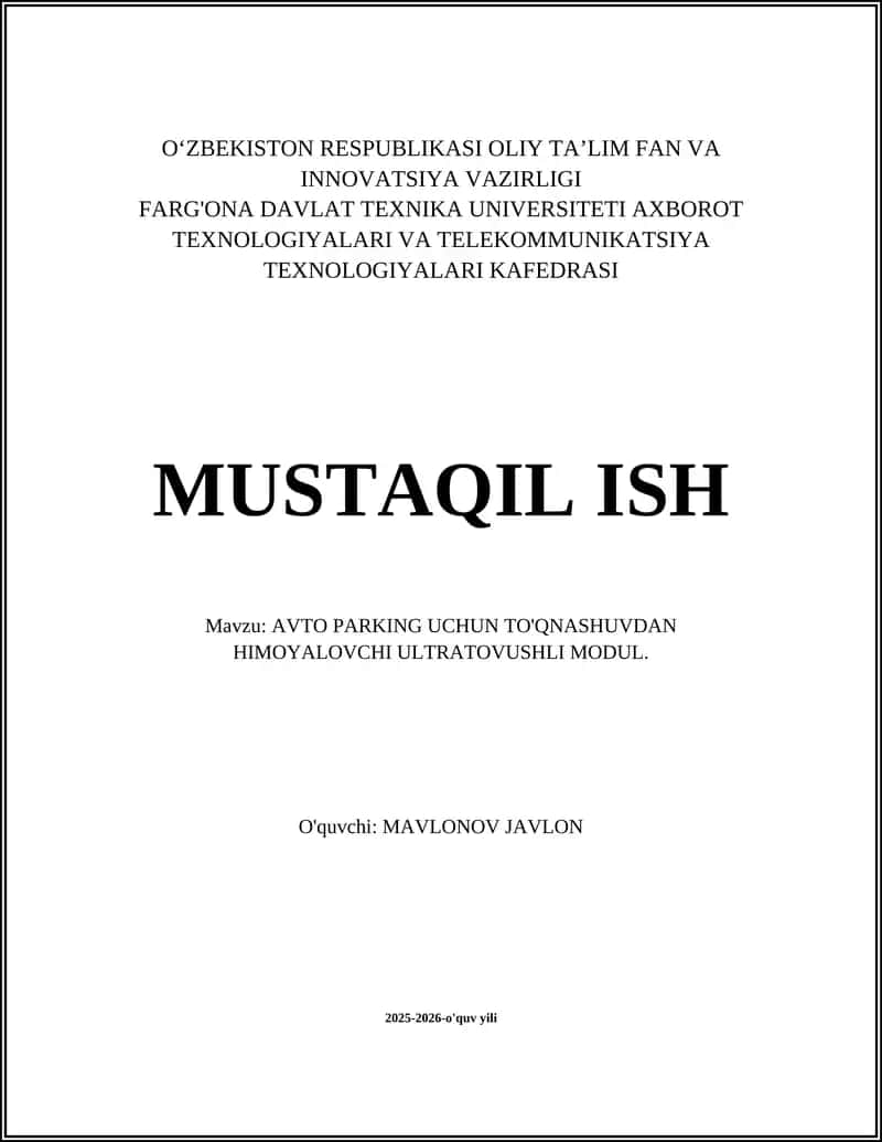 AVTO PARKING UCHUN TO'QNASHUVDAN HIMOYALOVCHI ULTRATOVUSHLI MODUL 1
