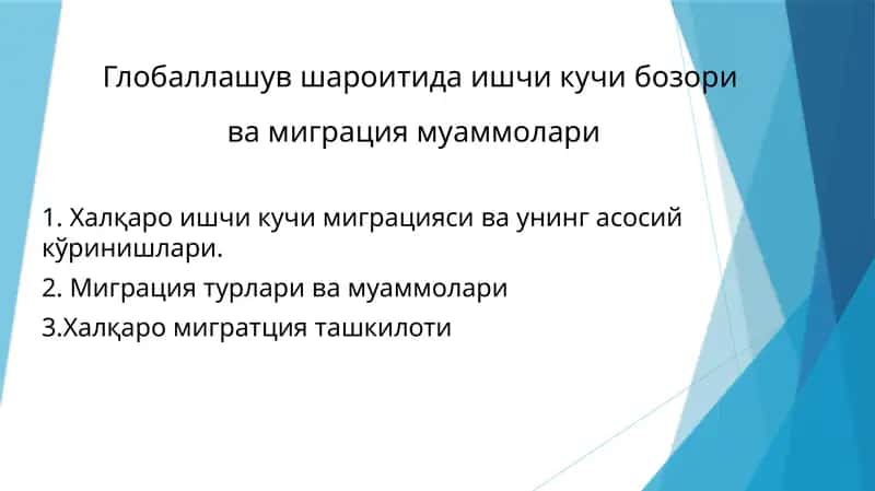 Глобаллашув шароитида ишчик кучи бозори ва миграция муаммолари 1