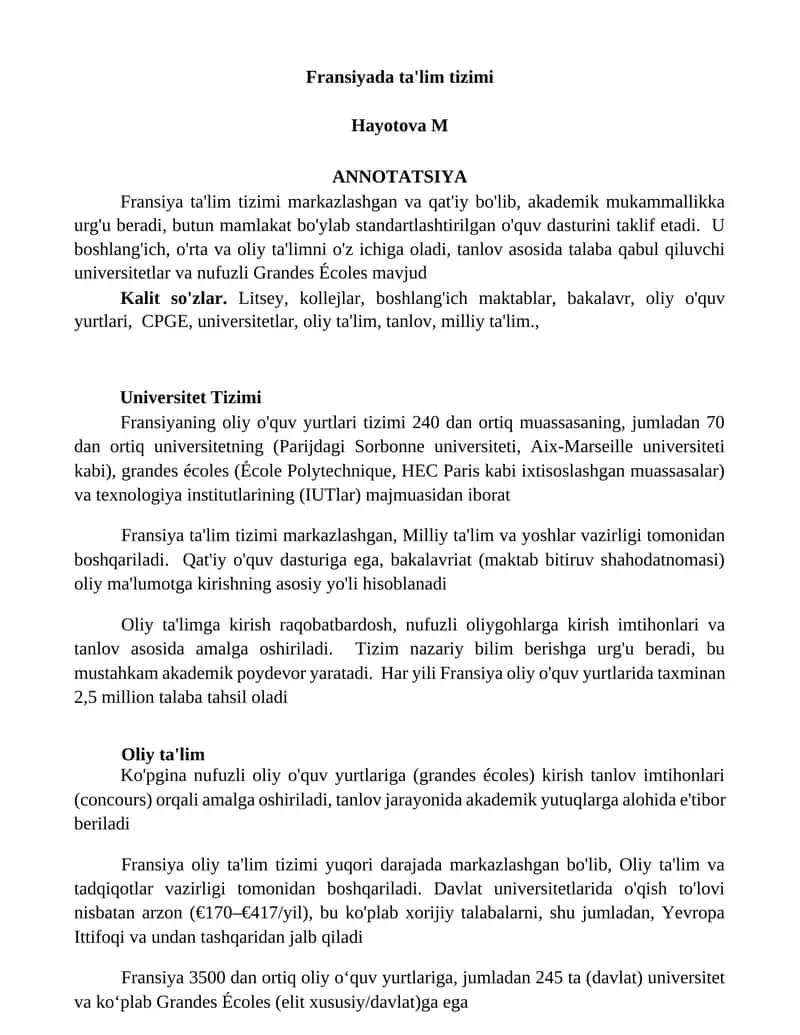 Fransiyada ta'lim tizimi 1