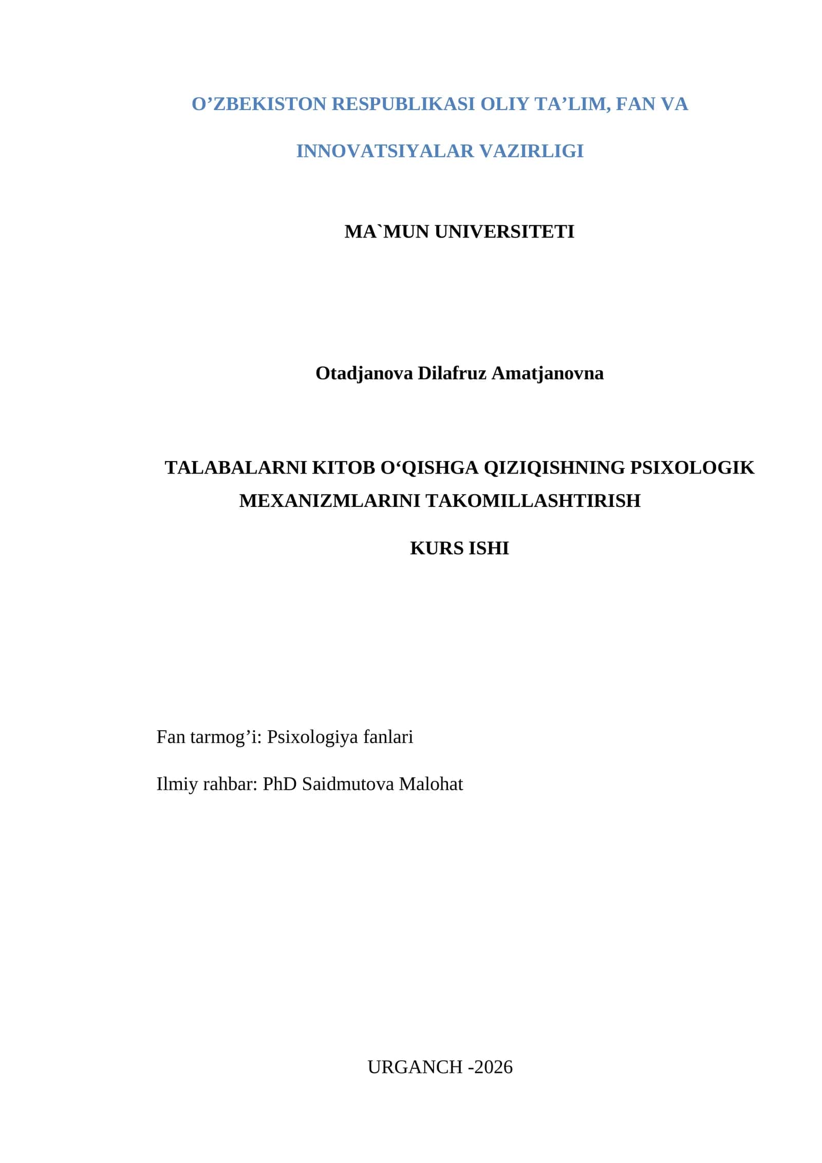 TALABALARNI KITOB O‘QISHGA QIZIQISHNING PSIXOLOGIK MEXANIZMLARINI TAKOMILLASHTIRISH 1