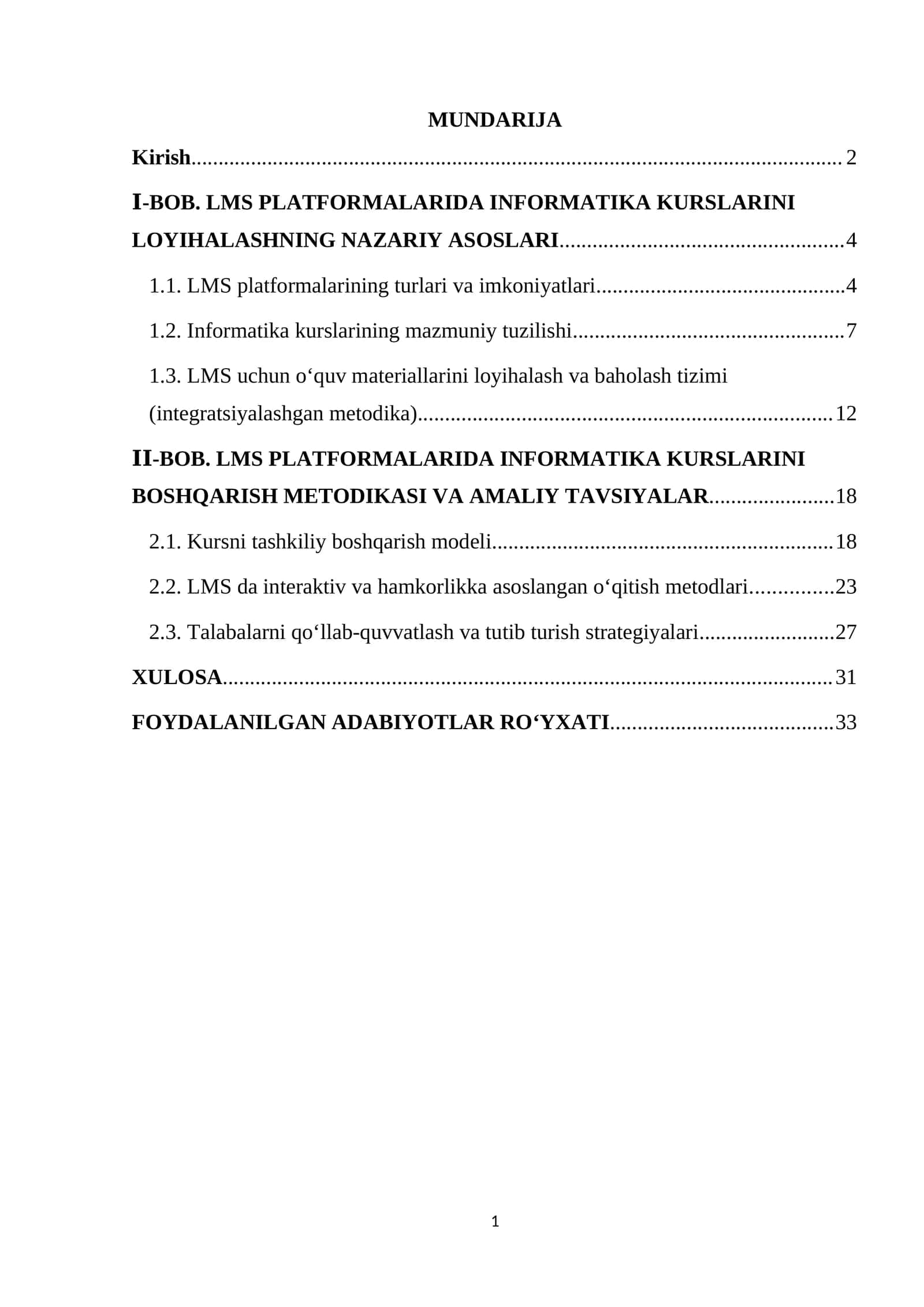 LMS platformalari asosida Informatika kurslarini loyihalash va boshqarish metodikasi. 1