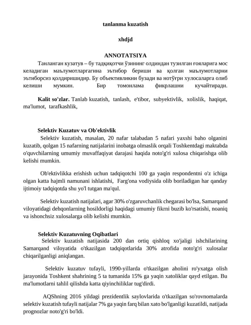 Selektiv Kuzatuv va Ob'ektivlik 1