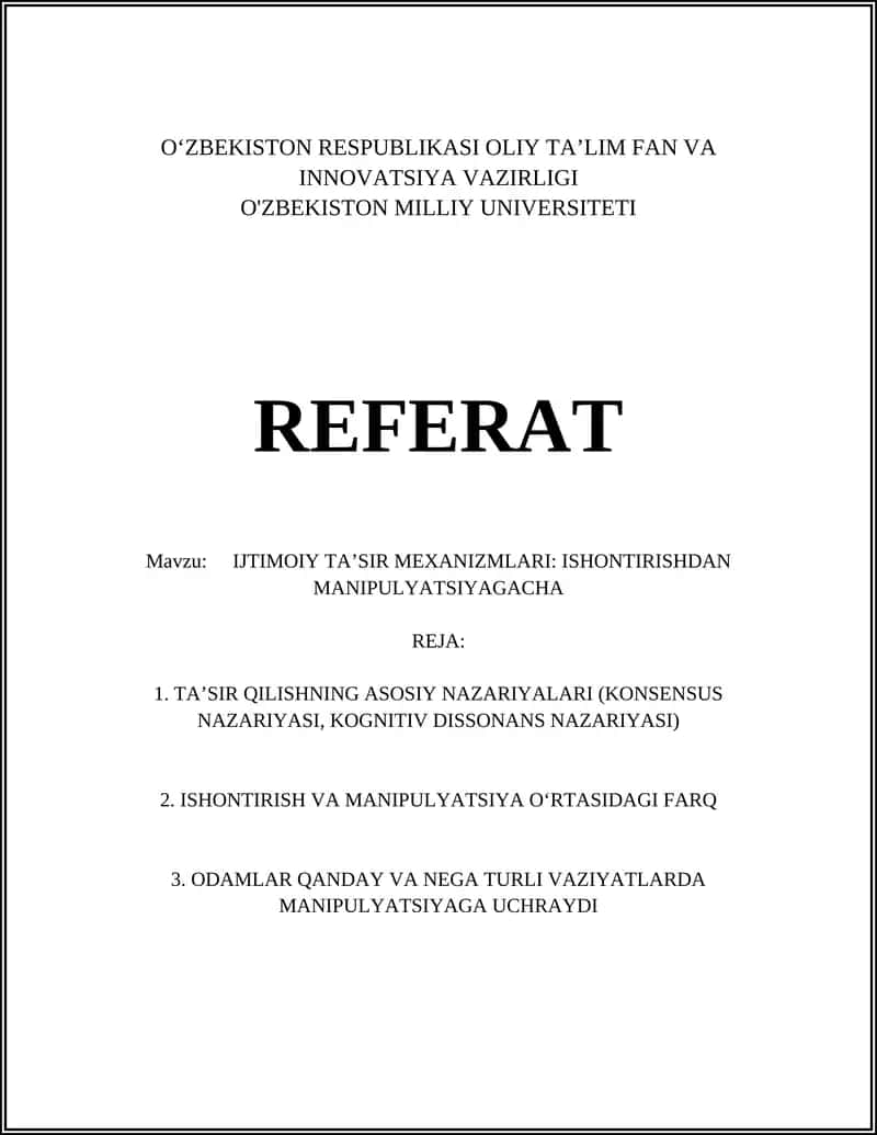 IJTIMOIY TA’SIR MEXANIZMLARI: ISHONTIRISHDAN MANIPULYATSIYAGACHA 1