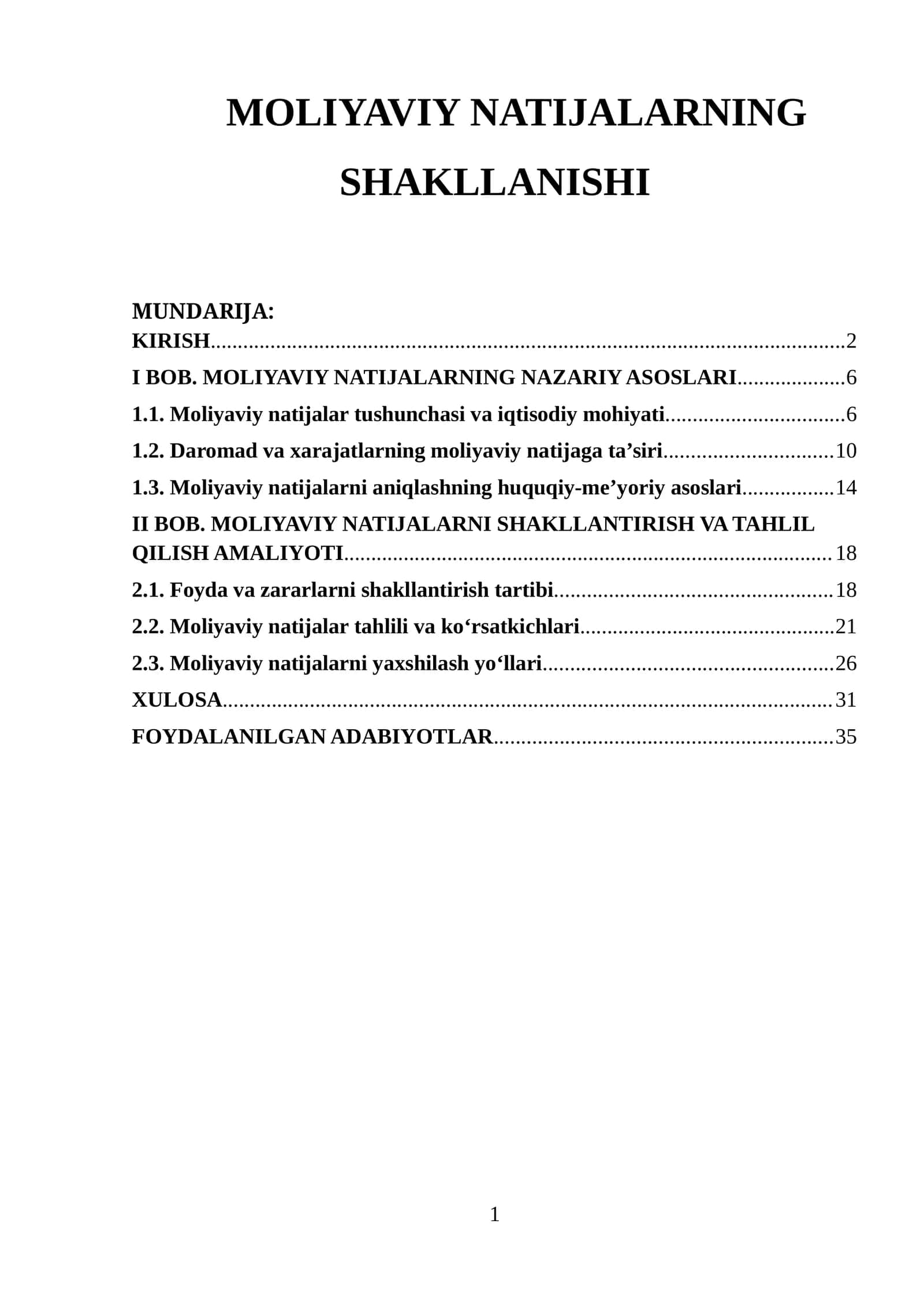 MOLIYAVIY NATIJALARNING SHAKLLANISHI 1