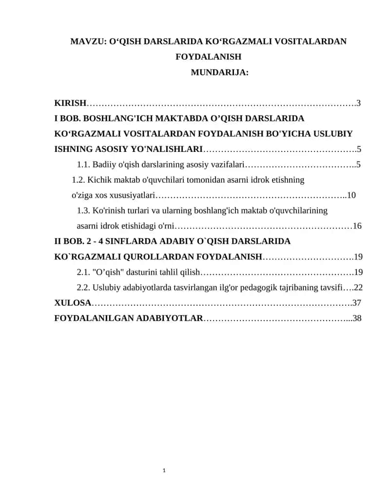 O‘QISH DARSLARIDA KO‘RGAZMALI VOSITALARDAN FOYDALANISH 1