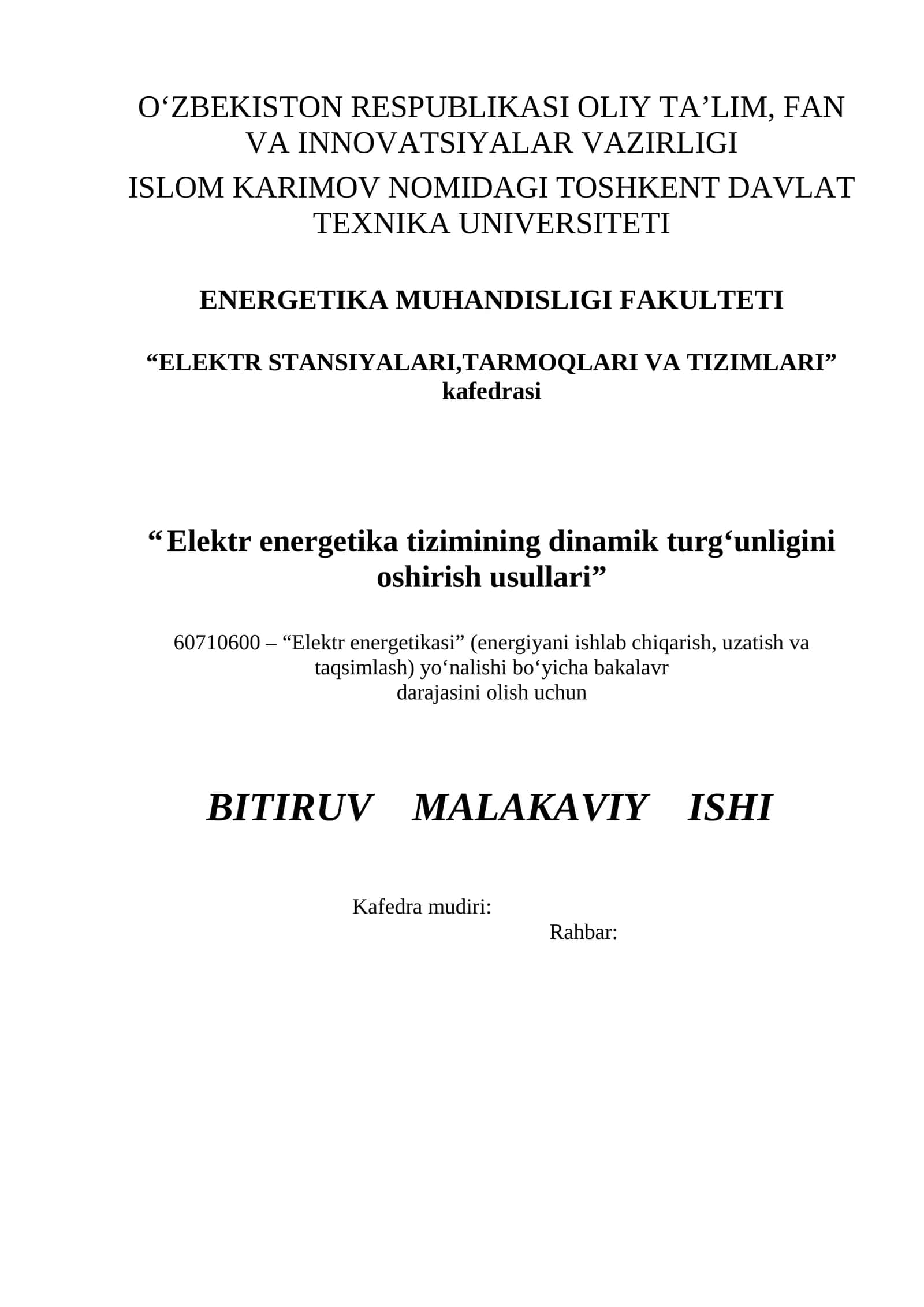 Elektr energetika tizimining dinamik turgʻunligini oshirish usullari 1
