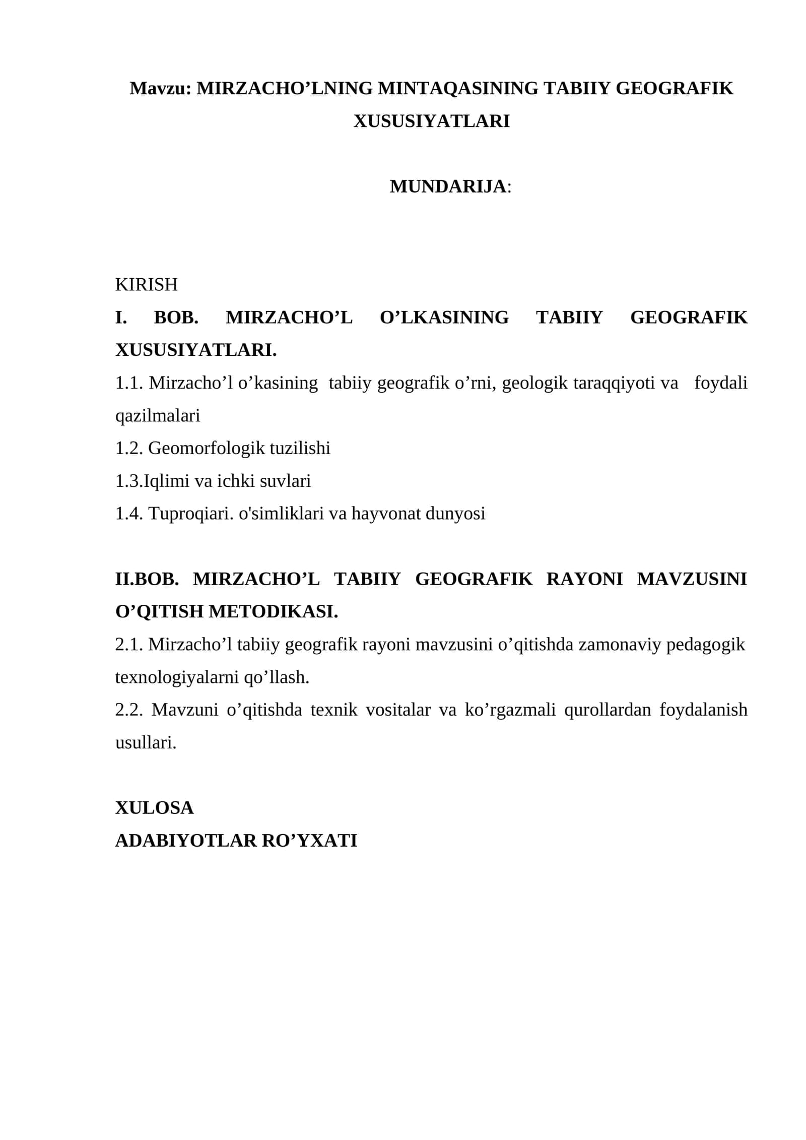MIRZACHO’LNING MINTAQASINING TABIIY GEOGRAFIK XUSUSIYATLARI 1