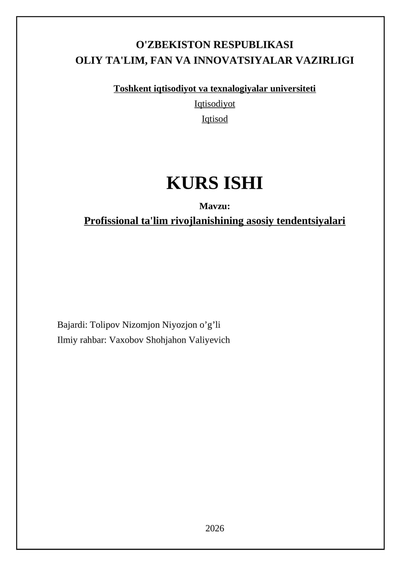Profissional ta'lim rivojlanishining asosiy tendentsiyalari 1