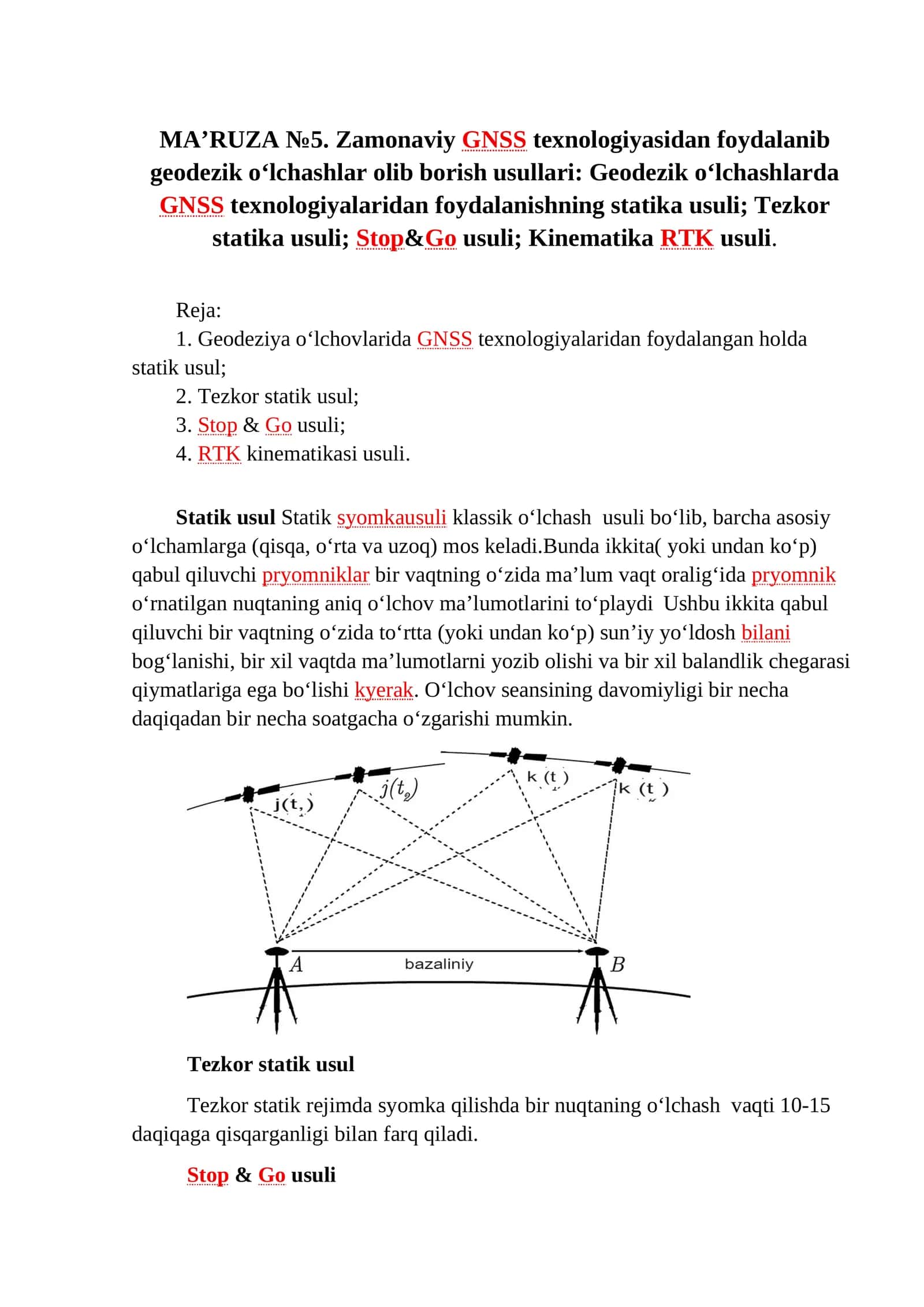 Zamonaviy GNSS texnologiyasidan foydalanib geodezik oʻlchashlar olib borish usullari 1