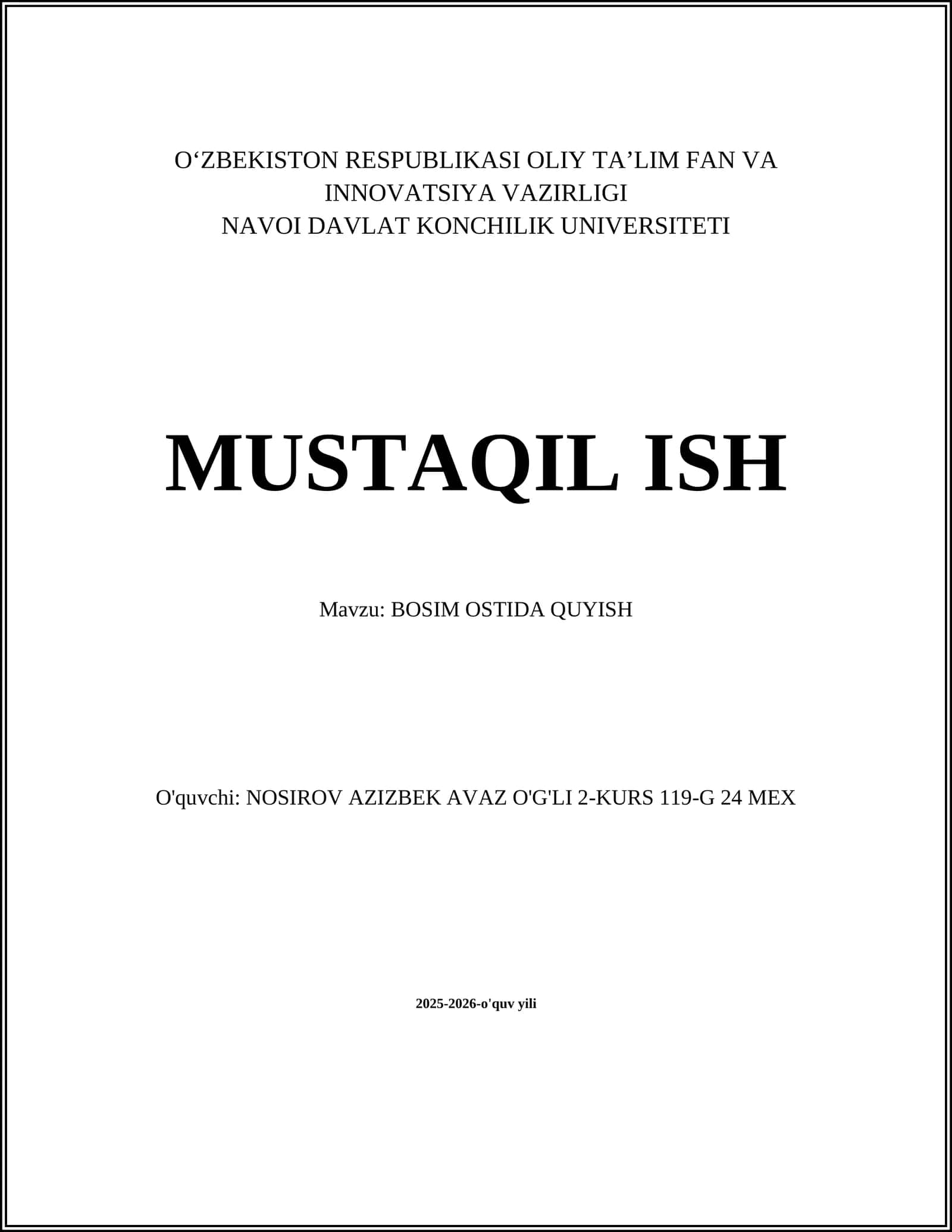 BOSIM OSTIDA QUYISH 1