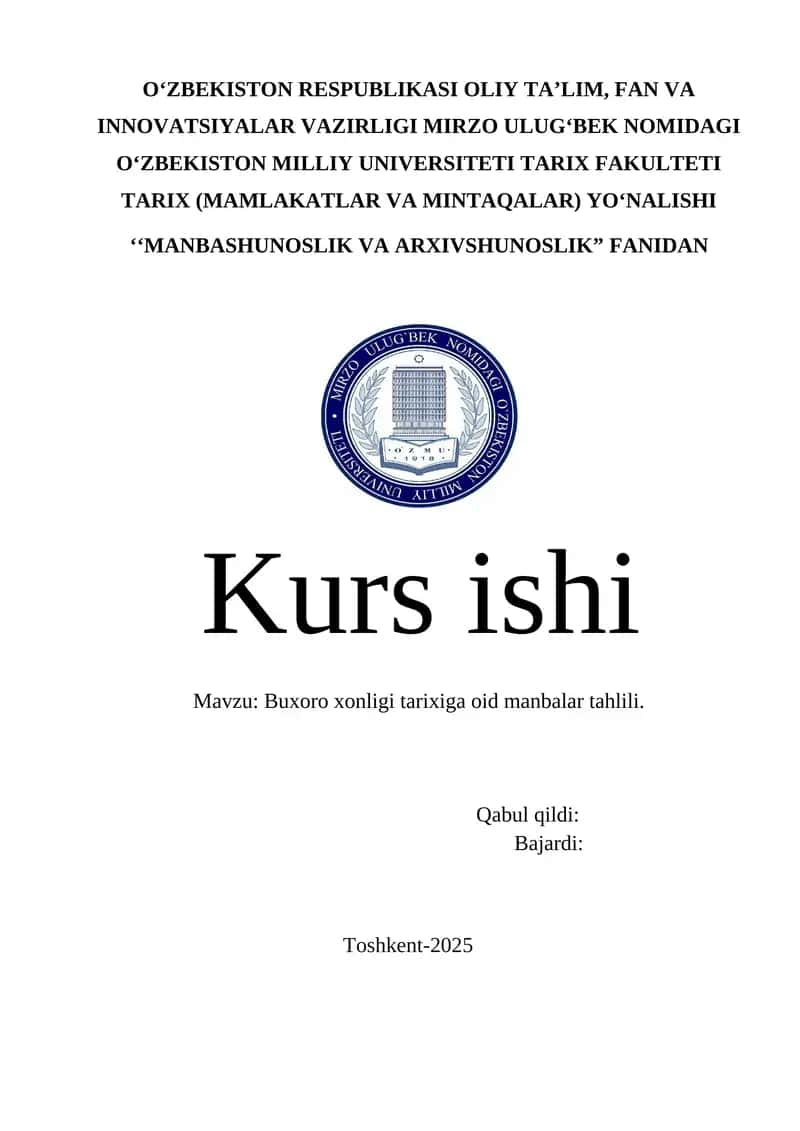 Buxoro xonligi tarixiga oid manbalar tahlili. 1
