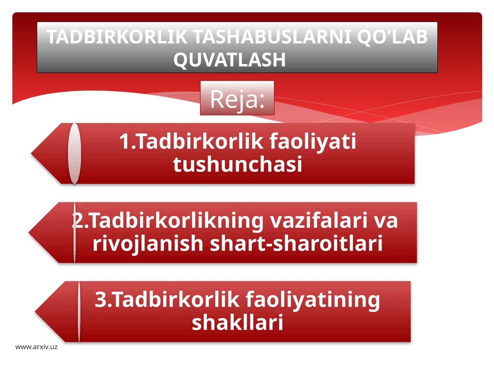 TADBIRKORLIK TASHABUSLARNI QO’LAB QUVATLASH 1