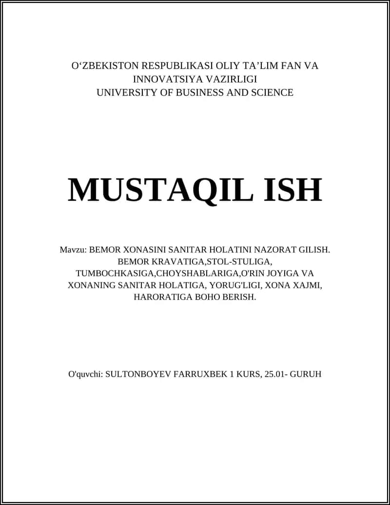 BEMOR XONASINI SANITAR HOLATINI NAZORAT GILISH 1