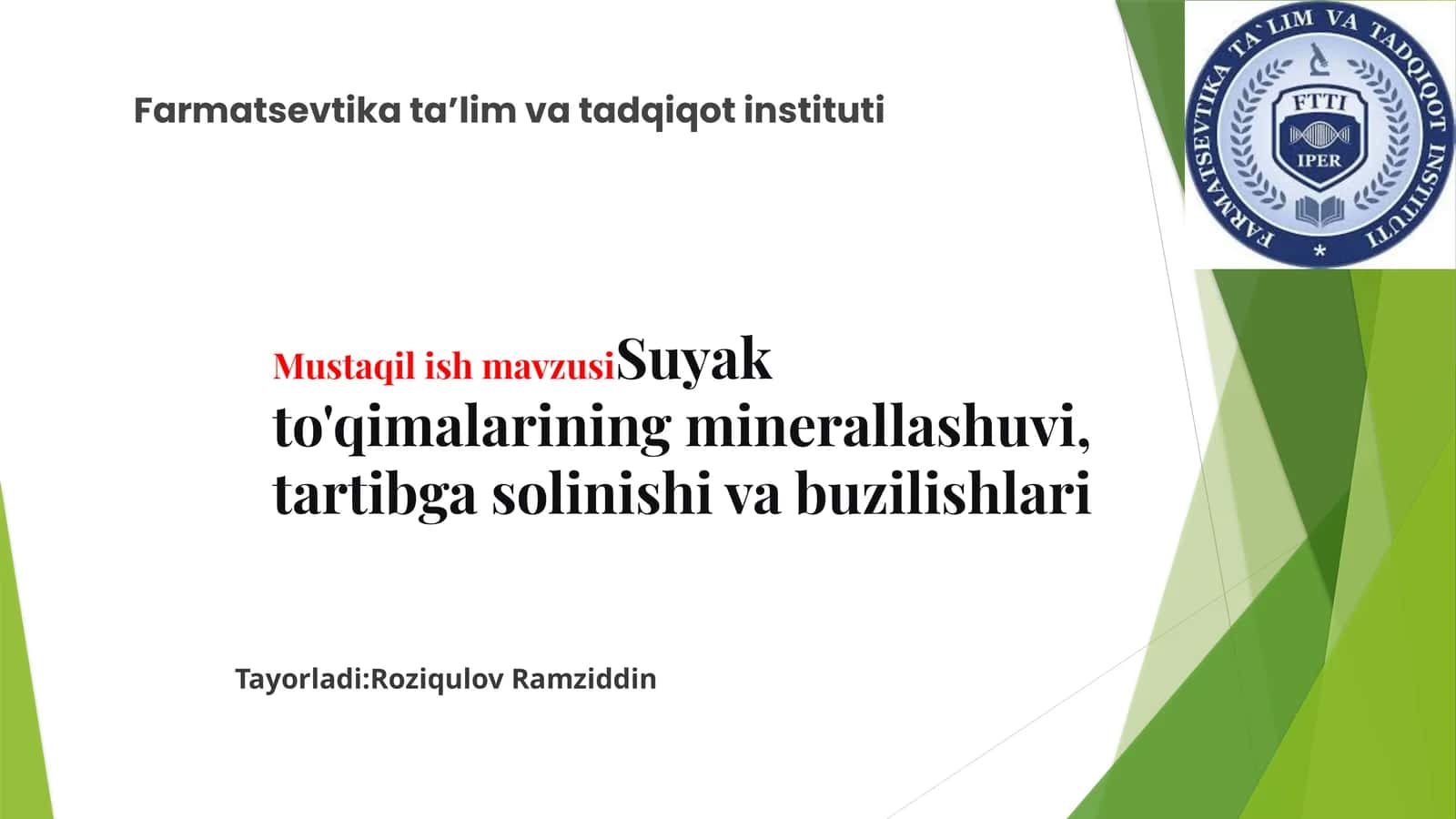 Suyak to'qimalarining minerallashuvi, tartibga solinishi va buzilishlari 1