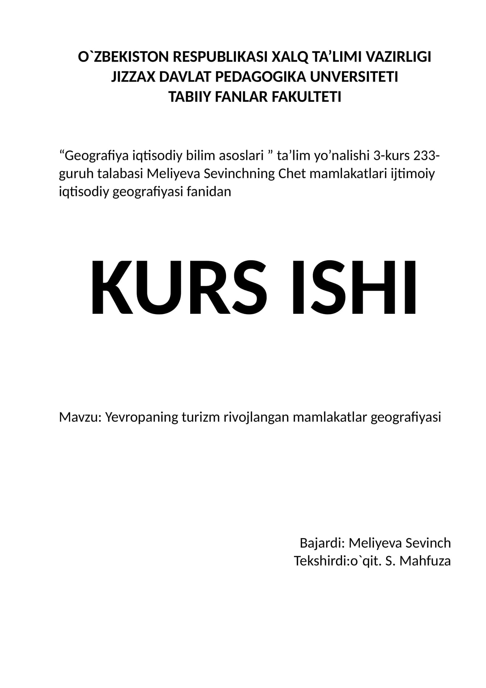 Yevropaning turizm rivojlangan mamlakatlar geografiyasi 1