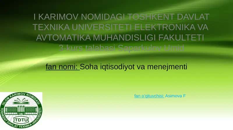 Soha iqtisodiyot va menejmenti 1
