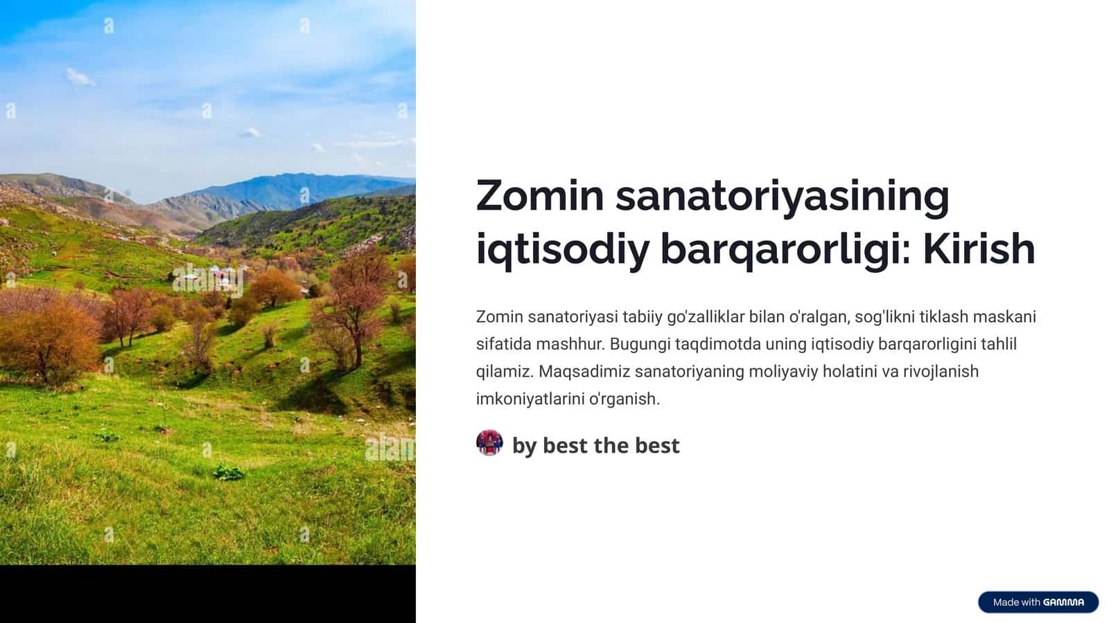 Zomin sanatoriyasining iqtisodiy barqarorligi 1