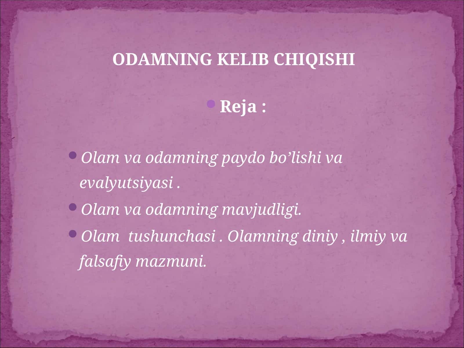 Olam va Odamning Kelib Chiqishi 1