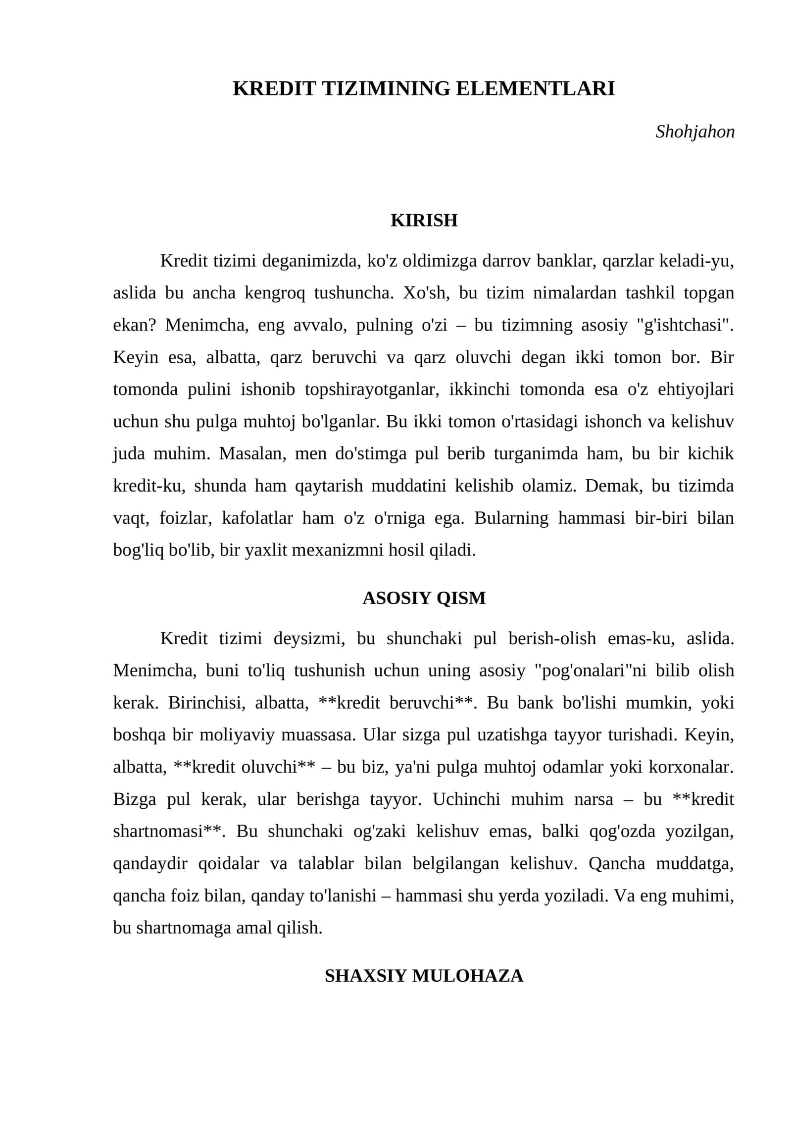 KREDIT TIZIMINING ELEMENTLARI 1