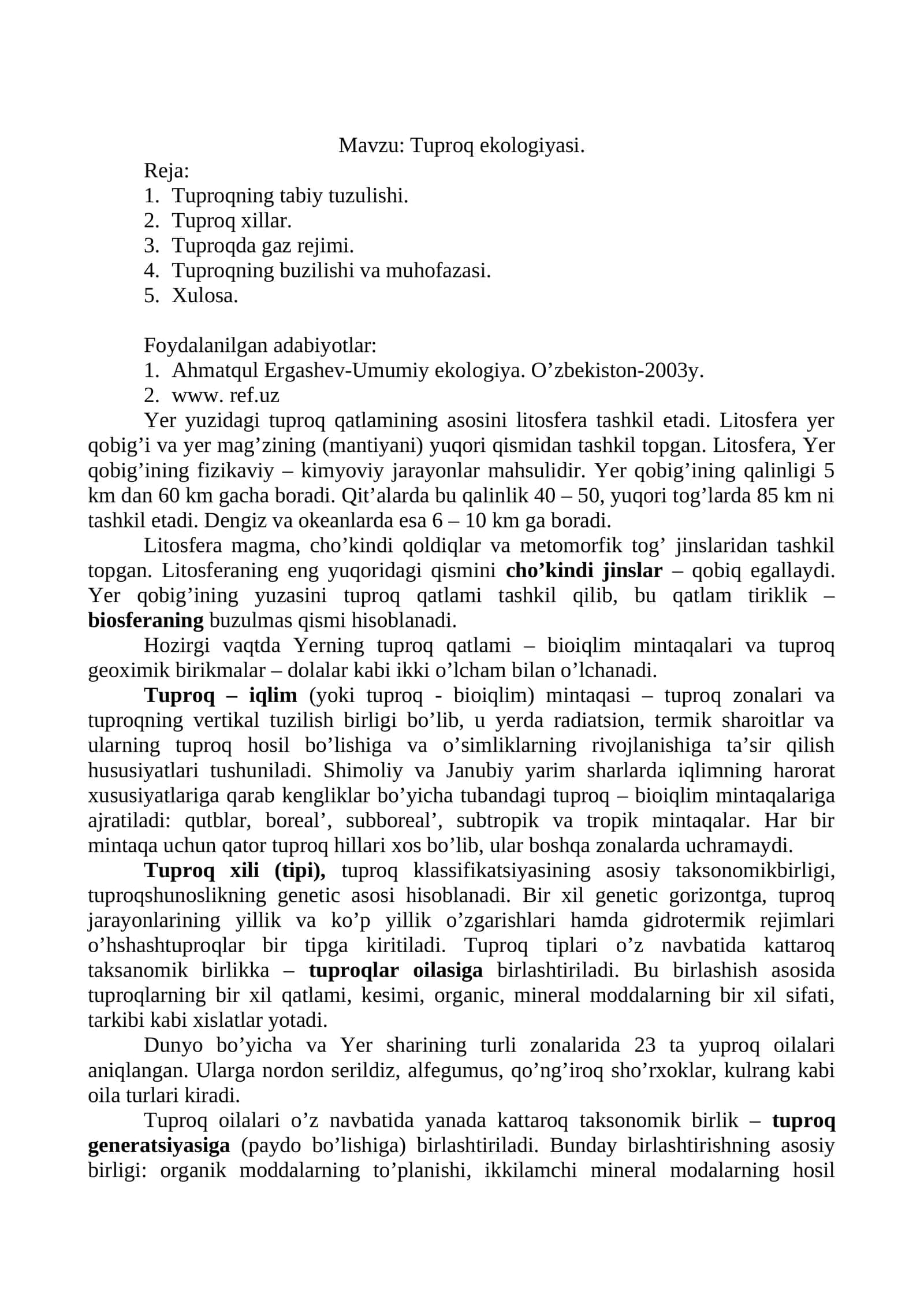 Tuproq ekologiyasi 1