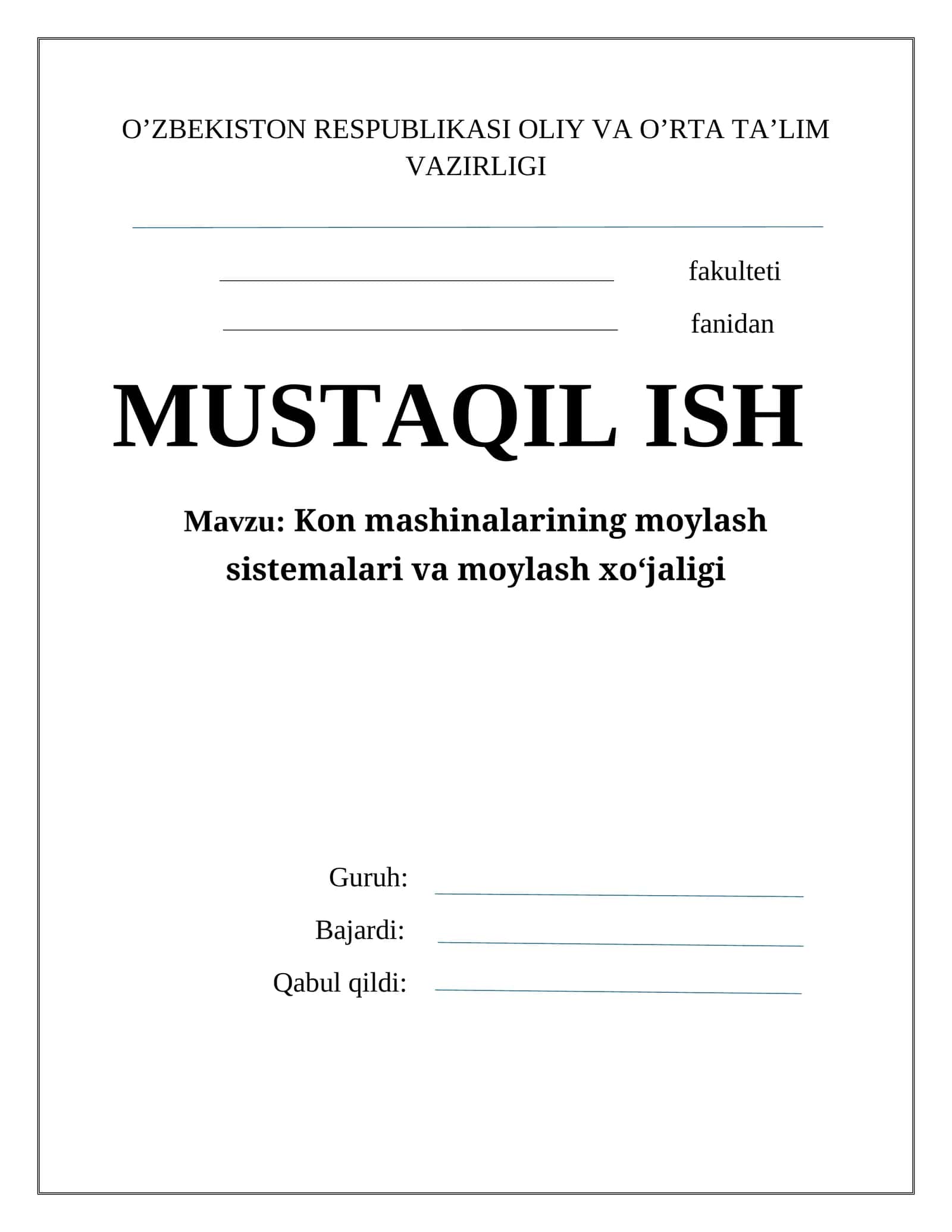 Kon mashinalarining moylash sistеmalari va moylash хo‘jaligi 1
