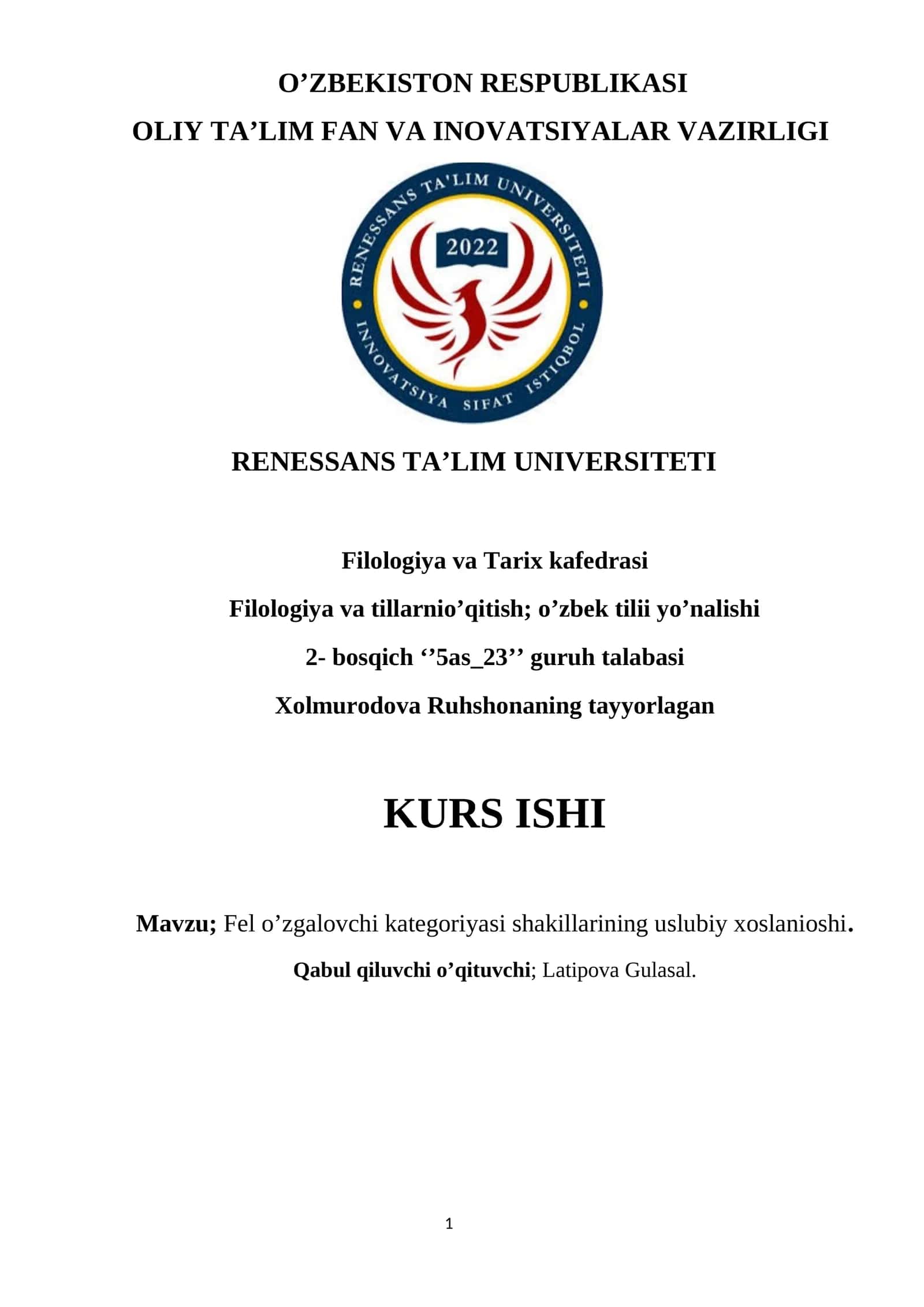 Fel o’zgalovchi kategoriyasi shakillarining uslubiy xoslanioshi 1