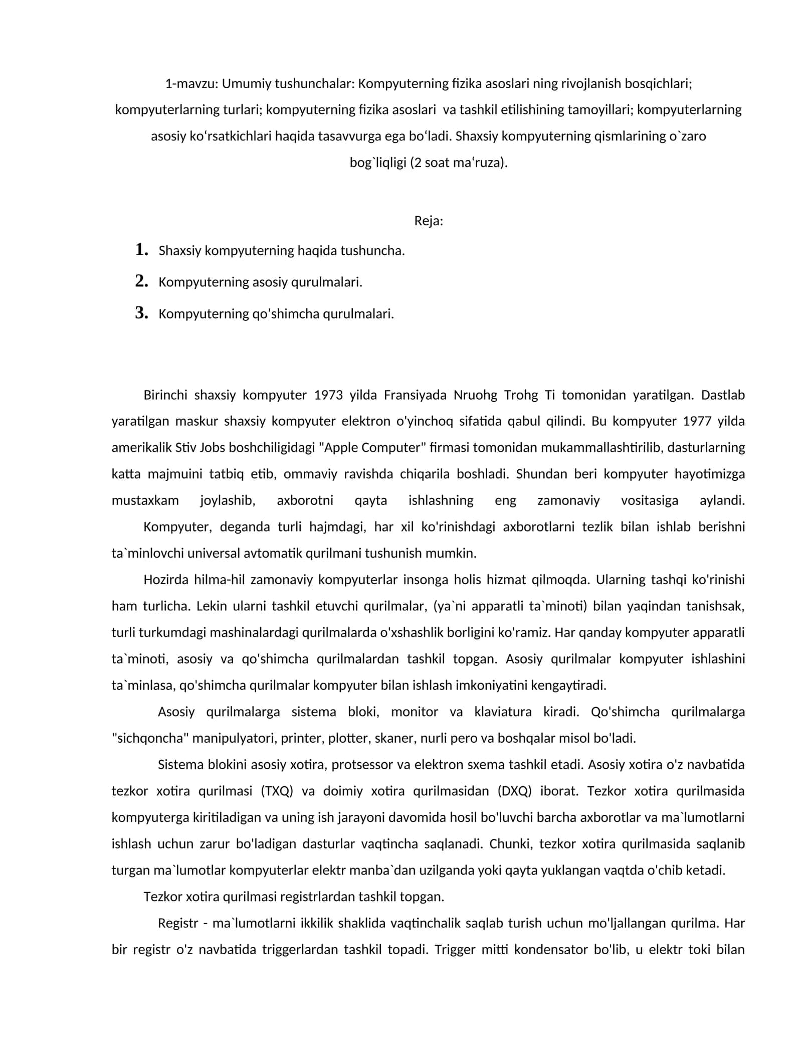 Kompyuterlar tarixi va rivojlanishi 1