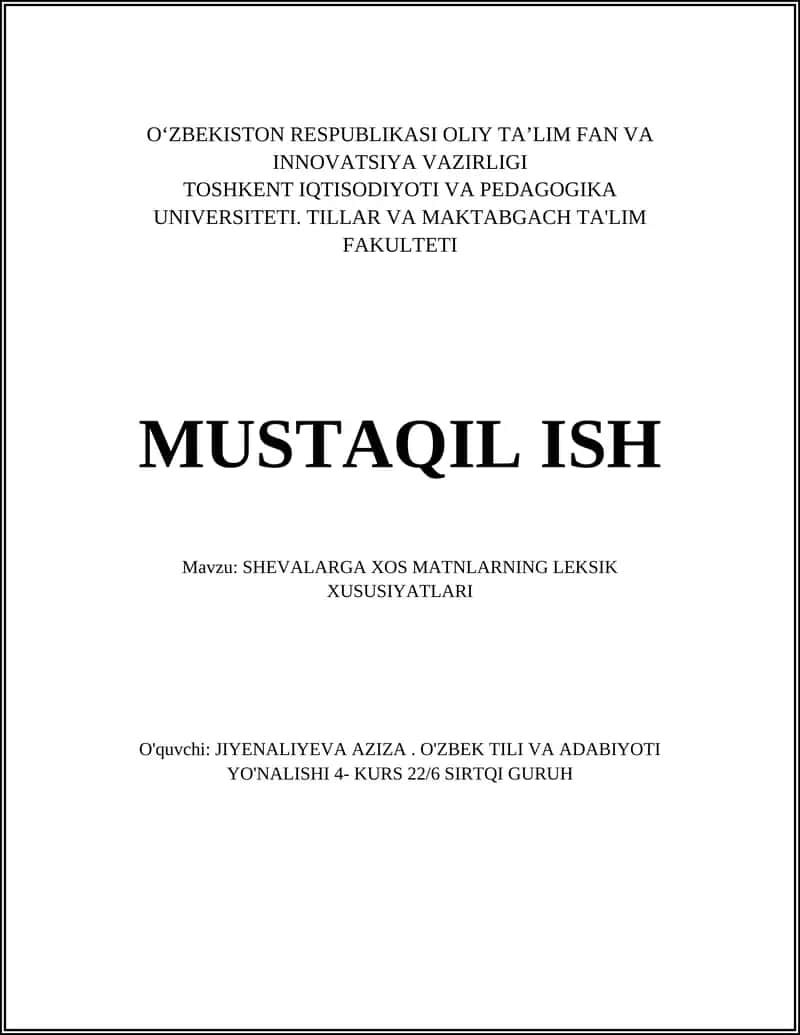 SHEVALARGA XOS MATNLARNING LEKSIK XUSUSIYATLARI 1
