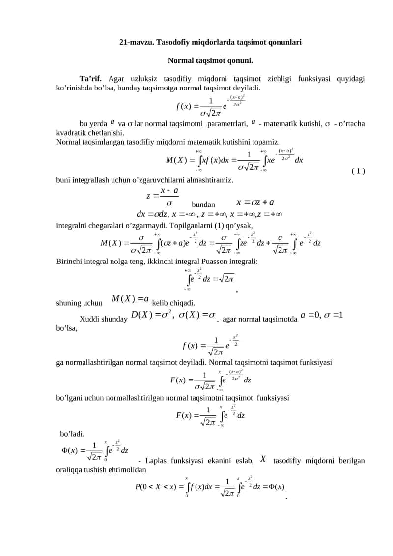 Tasodofiy miqdorlarda taqsimot qonunlari 1
