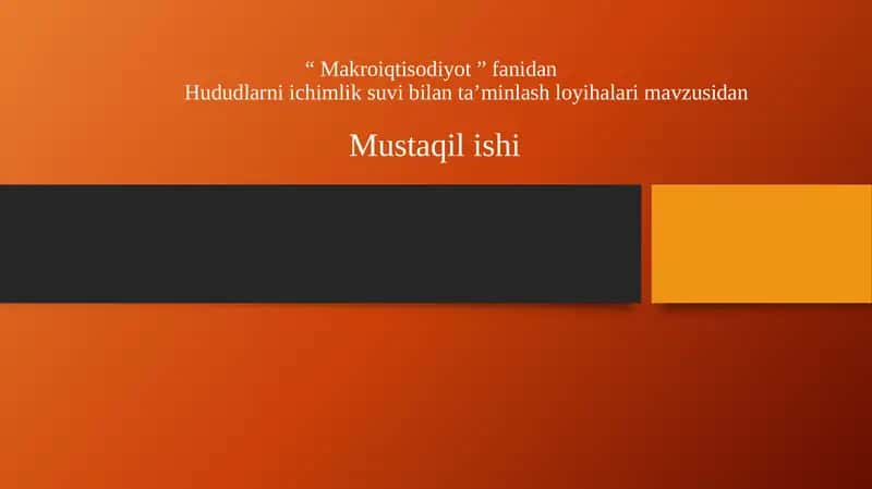 Hududlarni ichimlik suvibilant a’minlash loyihalari 1