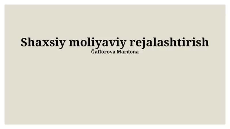 Shaxsiy moliyaviy rejalashtirish 1