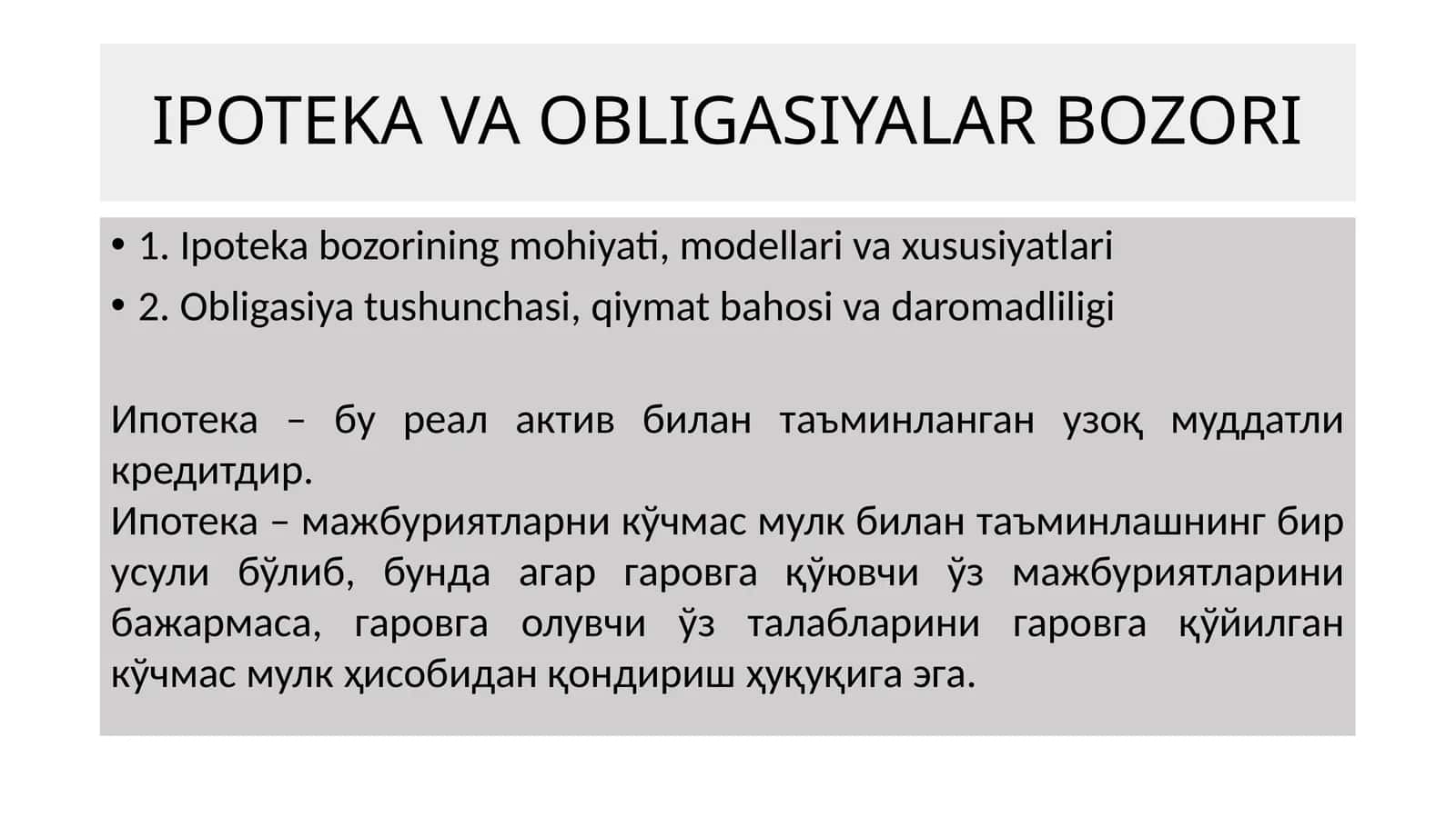 IPOTEKA VA OBLIGASIYALAR BOZORI 1