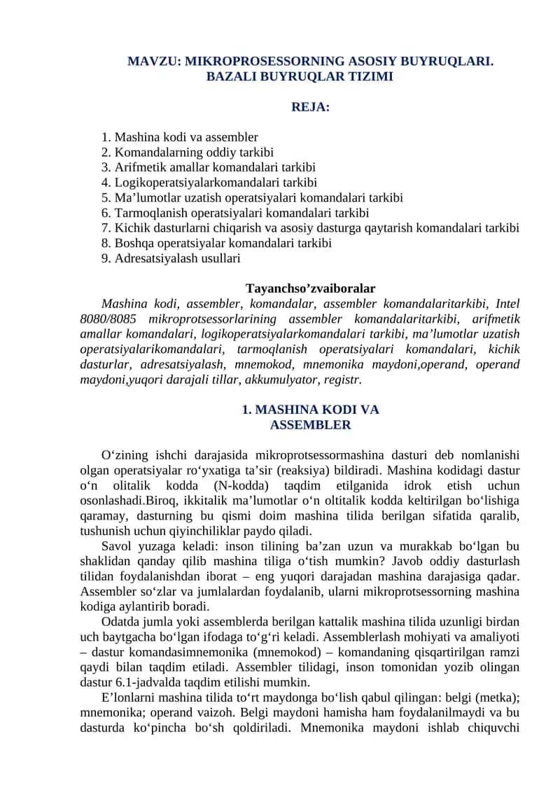 MIKROPROSESSORNING ASOSIY BUYRUQLARI 1