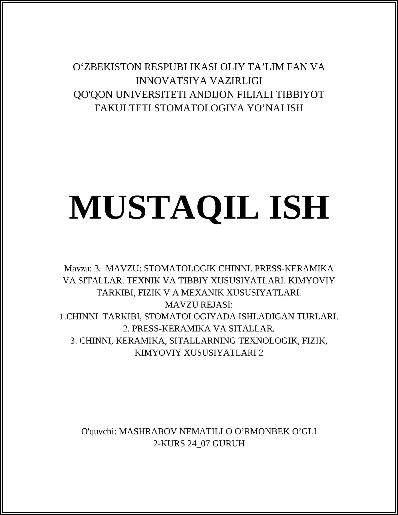 STOMATOLOGIK CHINNI. PRESS-KERAMIKA VA SITALLAR 1