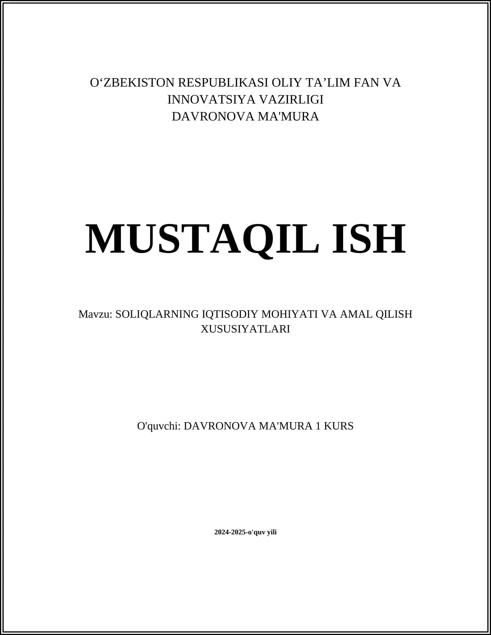 SOLIQLARNING IQTISODIY MOHIYATI VA AMAL QILISH XUSUSIYATLARI 1