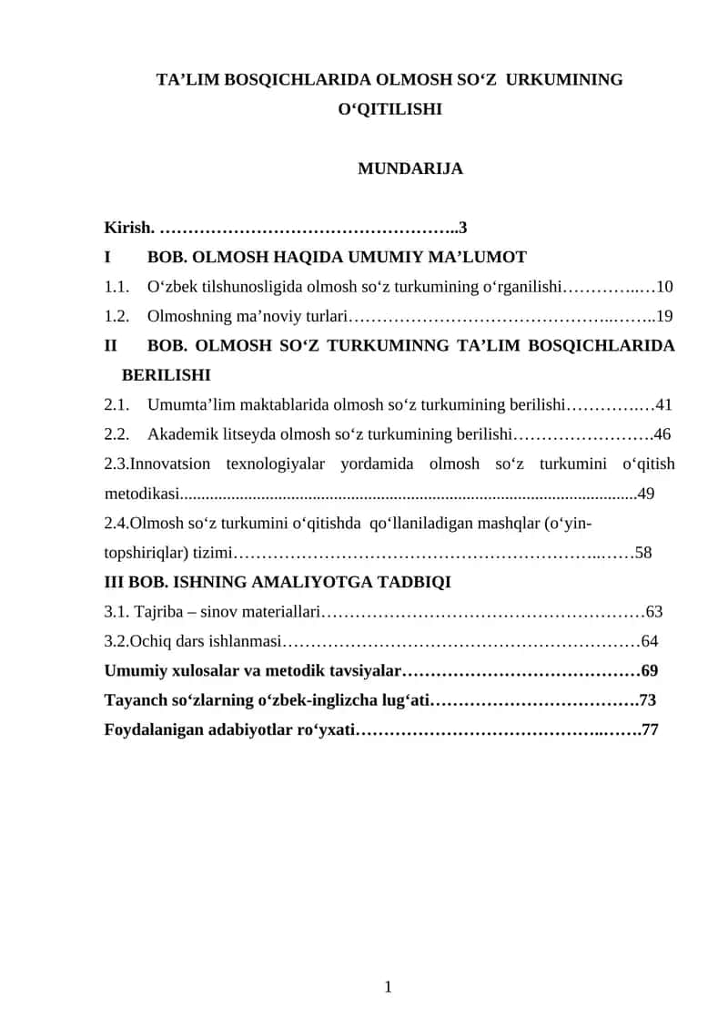 TA’LIM BOSQICHLARIDA OLMOSH SO‘Z  URKUMINING O‘QITILISHI 1