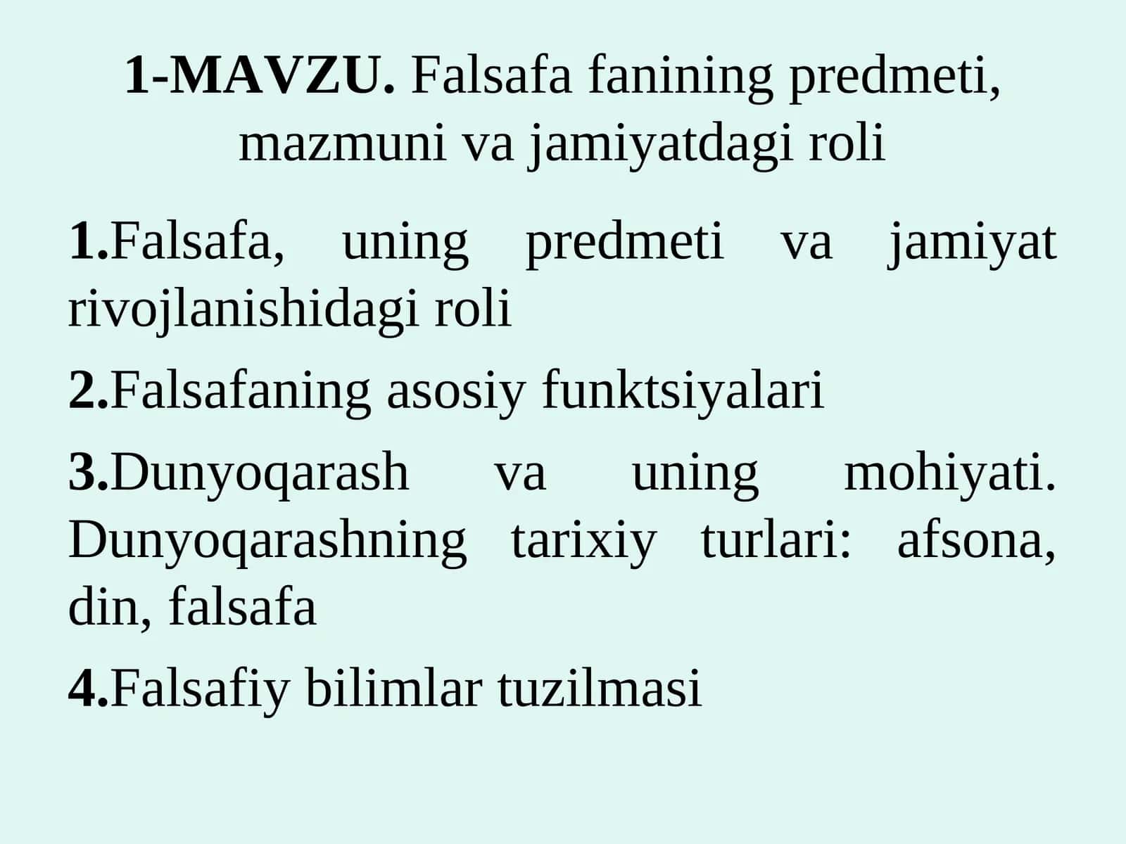 Falsafa fanining predmeti, mazmuni va jamiyatdagi roli 1